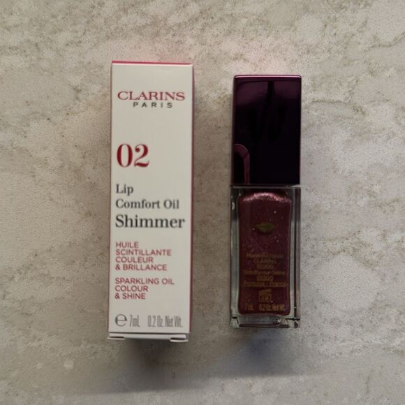 New NIB Clarins Lip Oil Shimmer Shade 02 Purple Rain RARE .2 oz - Picture 3 of 5